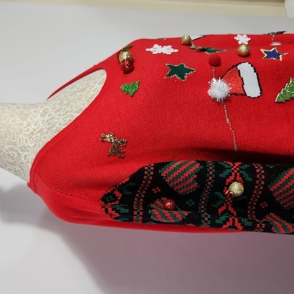 Feeling Festive Sweater Ugly Christmas Ornament Applique Size XXL Festive Party - Picture 6 of 14
